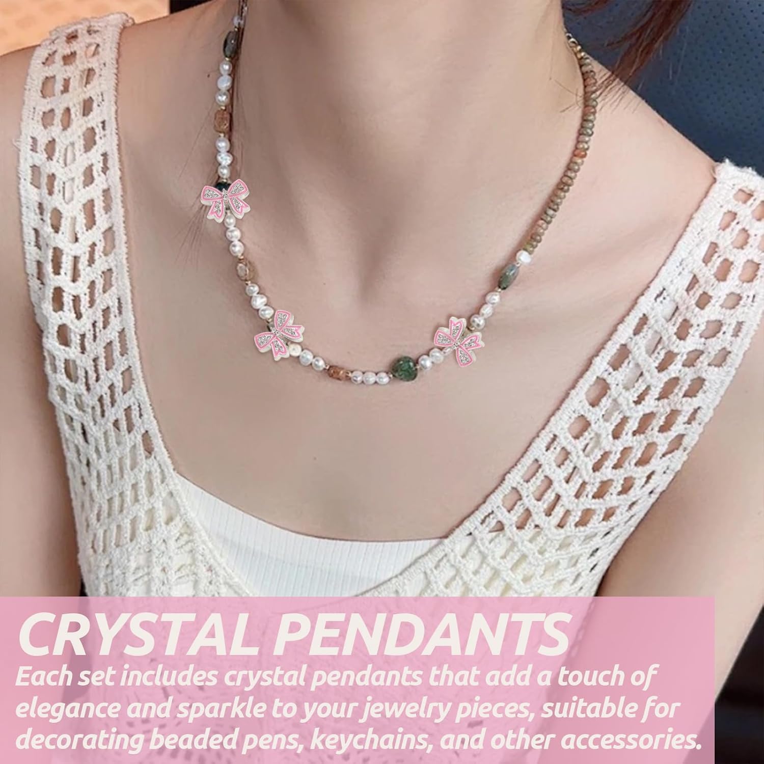 6-Piece Rhinestone Spacer Beads with Bow Charms - Large Hole Alloy Beads for Jewelry Making, Crystal Pendants for Bracelets, Necklaces, Earrings, and DIY Crafts - Image 2