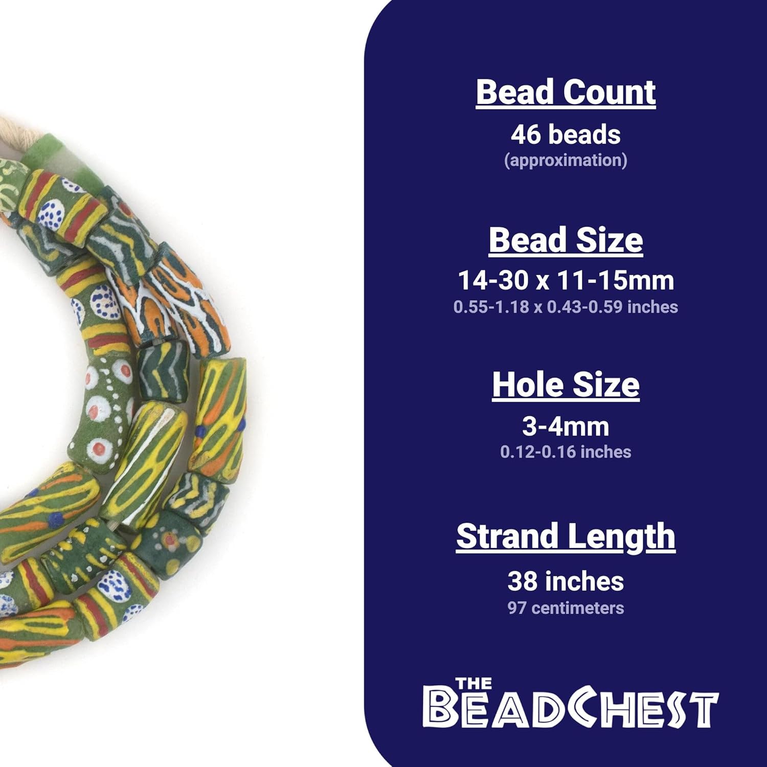 The Bead Chest Green Medley Krobo Beads (Long Strand)