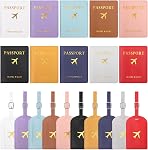 Swpeet 4Pcs Brown and Baby Blue PU Leather Passport Cover Holder and Luggage Tag Set, 2 Passport Covers 2 Luggage Tags, Passport Holder Travel Suitcase Tag, Passport Covers and Organizer for Travel
