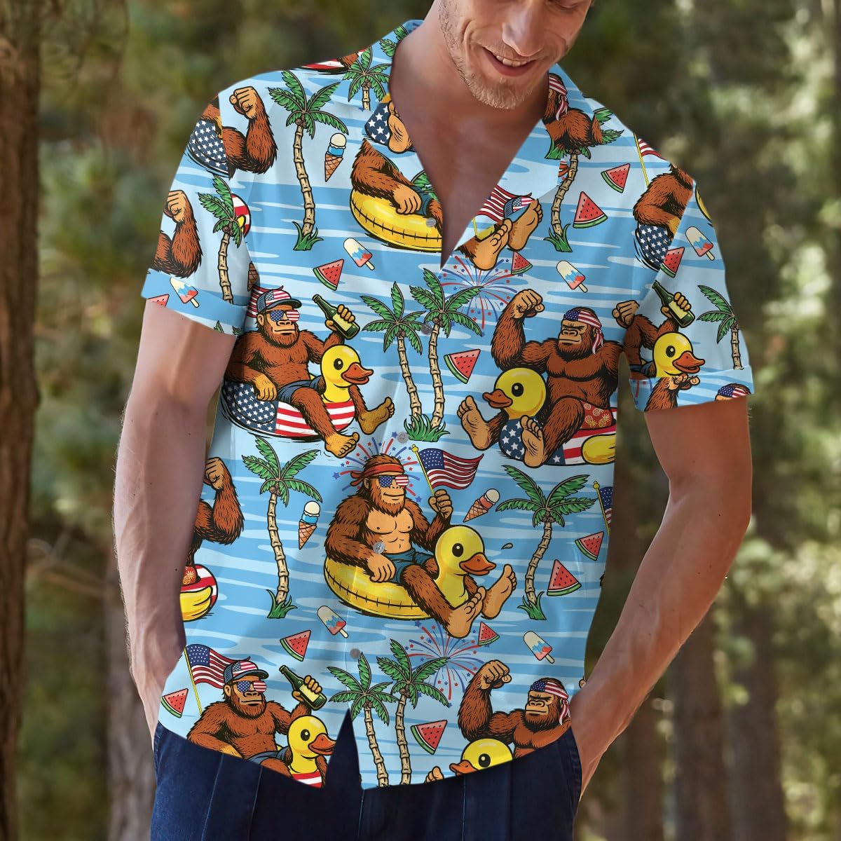 Funny Independence Day Pattern Hawaiian Shirts for Men 4th of July Mens Hawaiian Shirts Short Sleeve Button Down Shirt - Image 3