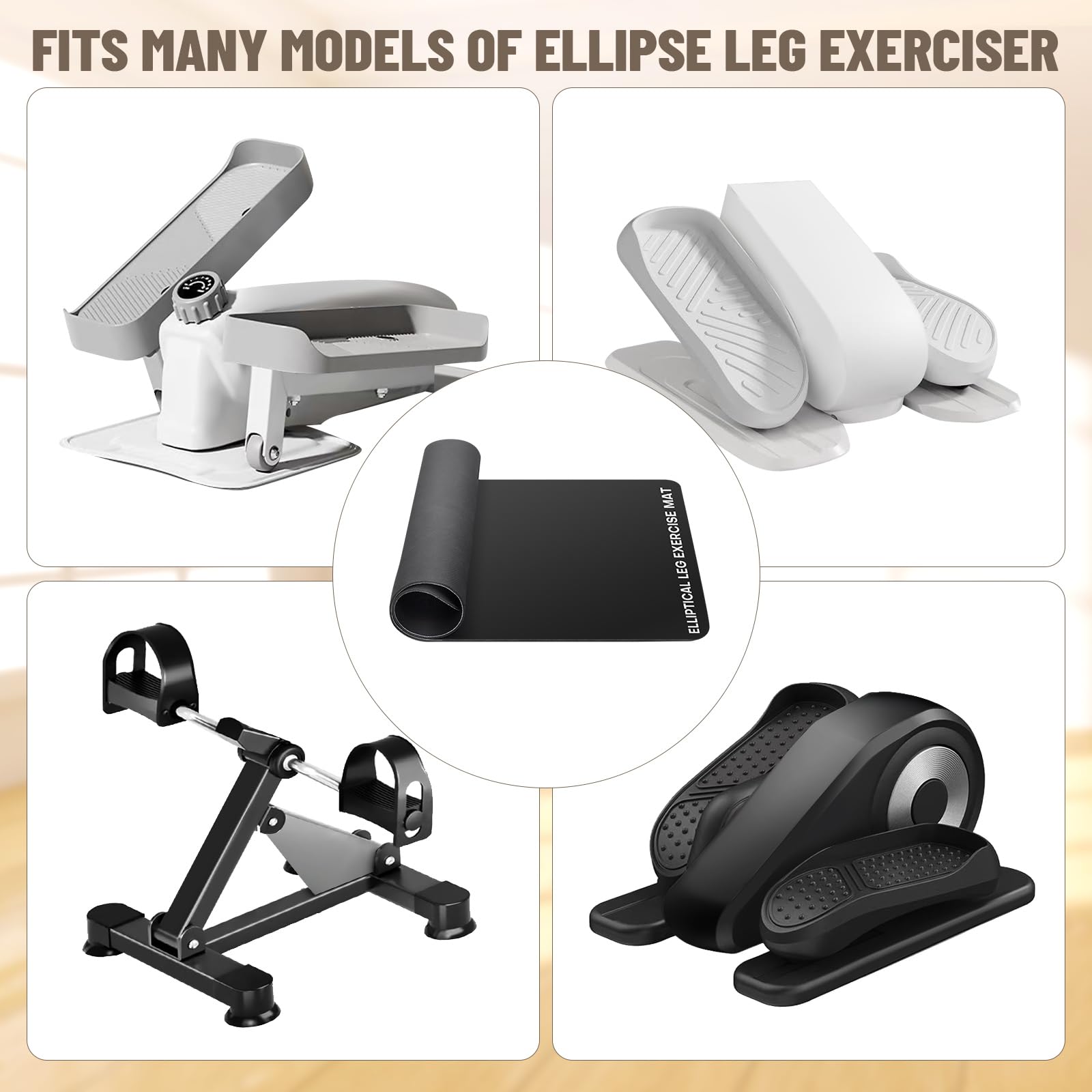 Under Desk Elliptical Mat - Non-Slip Exercise Equipment for Peloton Bike, Small Exercise Mat for Desk Workout Equipment