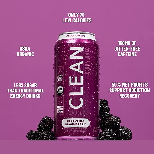 Miniatura 3 de Gaseosa de yerba mate de mora, orgánica, baja en calorías y azúcar (160 mg de cafeína), latas de 16 onzas, paquete de 12 unidades – CLEAN Cause – El