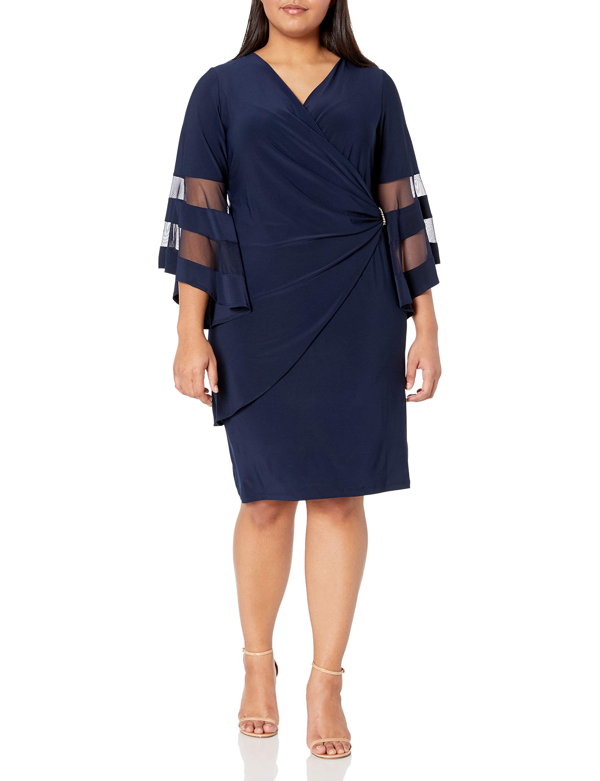 R&M RichardsWomens Plus Gathered Surplice Wrap Dress