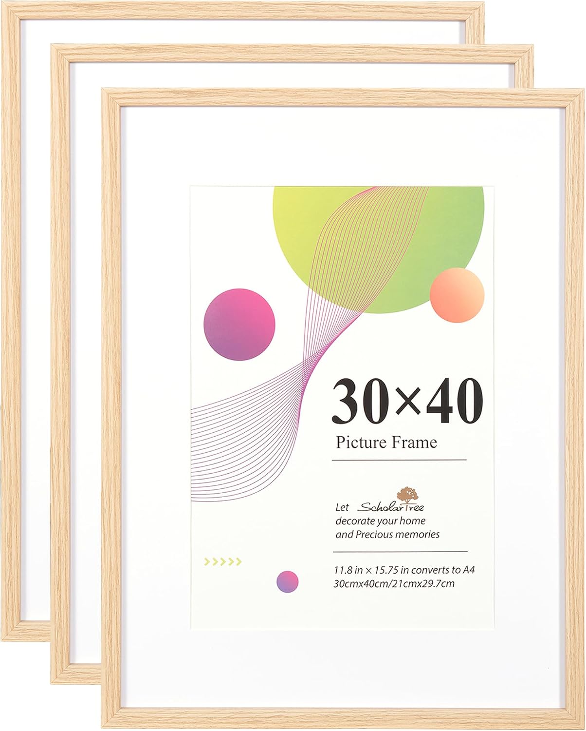 Scholar Tree 30x40 Picture Frame,3 Pack Oak,12x16 picture frame, Wooden ...