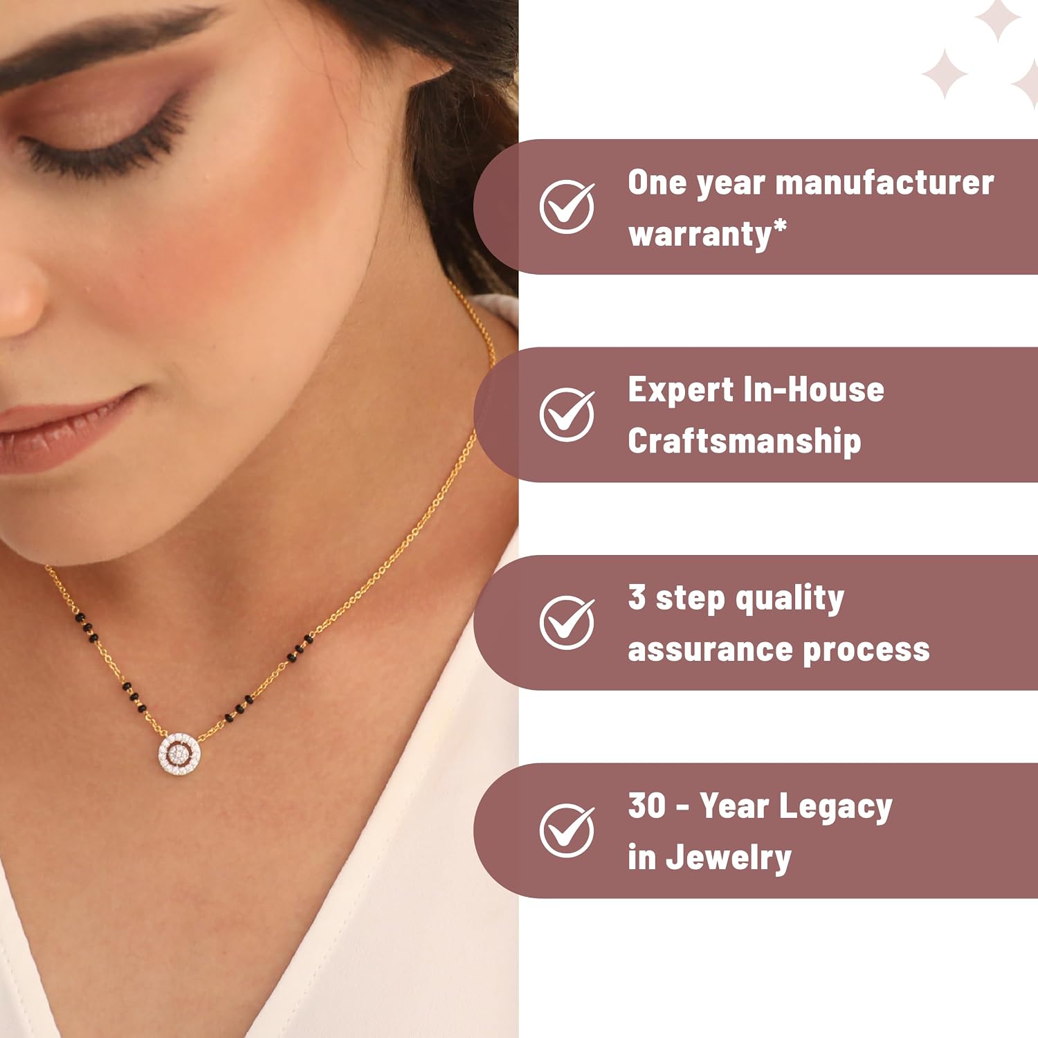 TAINIKA CZ Silver Mangalsutra for Women 18K Gold Plated 925 Sterling Silver Black Bead Chain Necklace with Dainty, Cubic Zirconia, Moissanite, Pendant - Everyday Minimalist Indian Jewelry Gift for Her