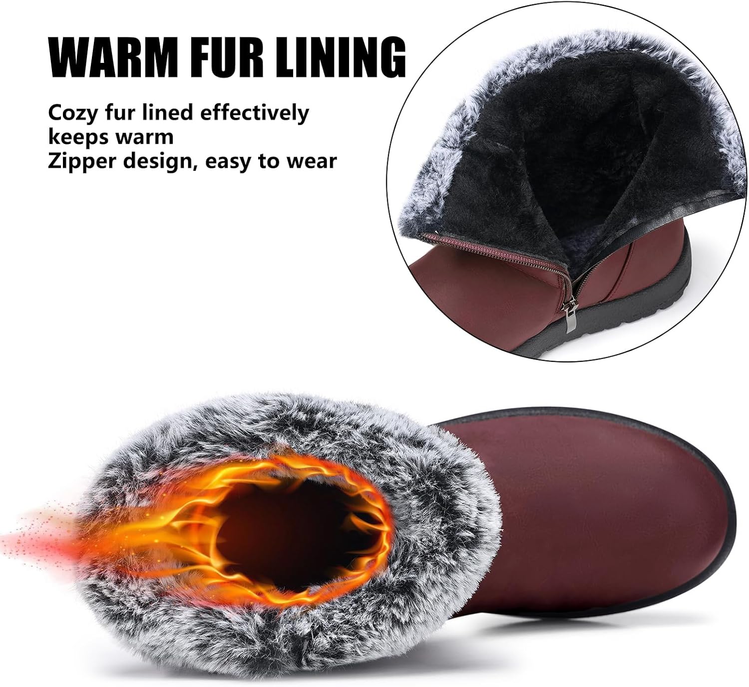 TEMOFON Women Winter Boots Waterproof: Fur Lined Ankle Booties, Wide Width Snow Boots, Warm Comfy, Walking Soft Winter Shoes Size 5-11 - Image 6