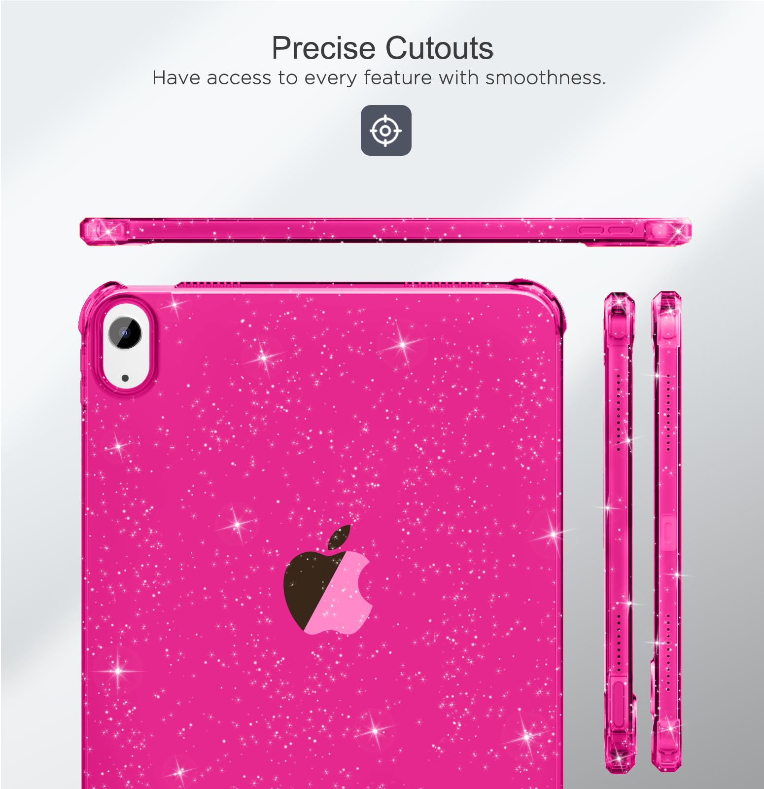 MoKo Custodia per iPad (A16) 11a Generazione 2025, iPad 10a Generazione Custodia 2022 Cover Protettiva in TPU Trasparente Morbido Antiurto e Leggero con Posteriore Trasparente, Magenta Glitter