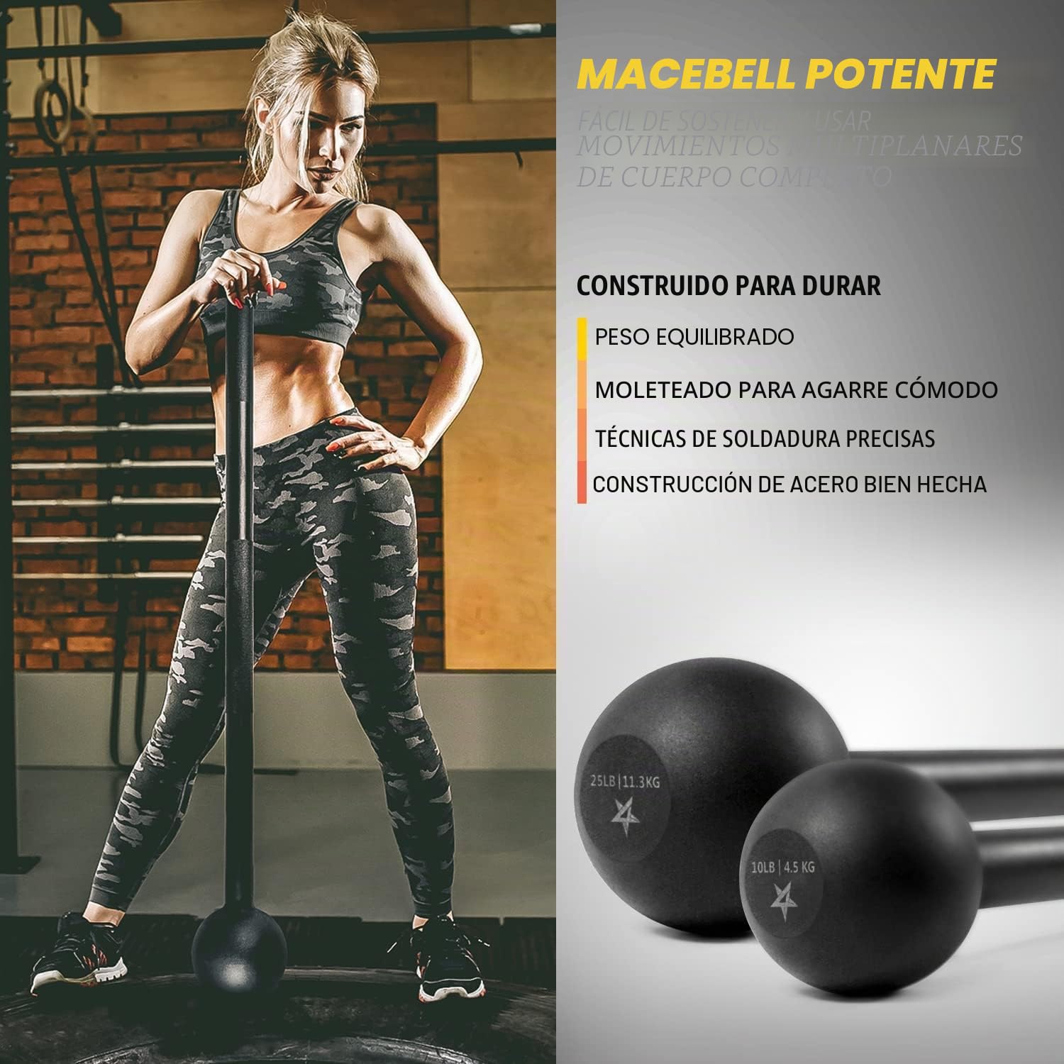 Yes4All Mace Bell de Acero para Entrenamiento de Fuerza, Entrenamiento de Hombros, empuñaduras y antebrazos