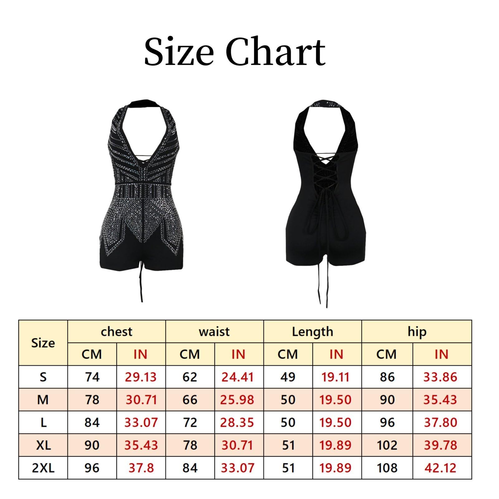 Damski pajacyk bez rękawów Rhinestone Lace Up Deep V Neck Halter Clubwear Body