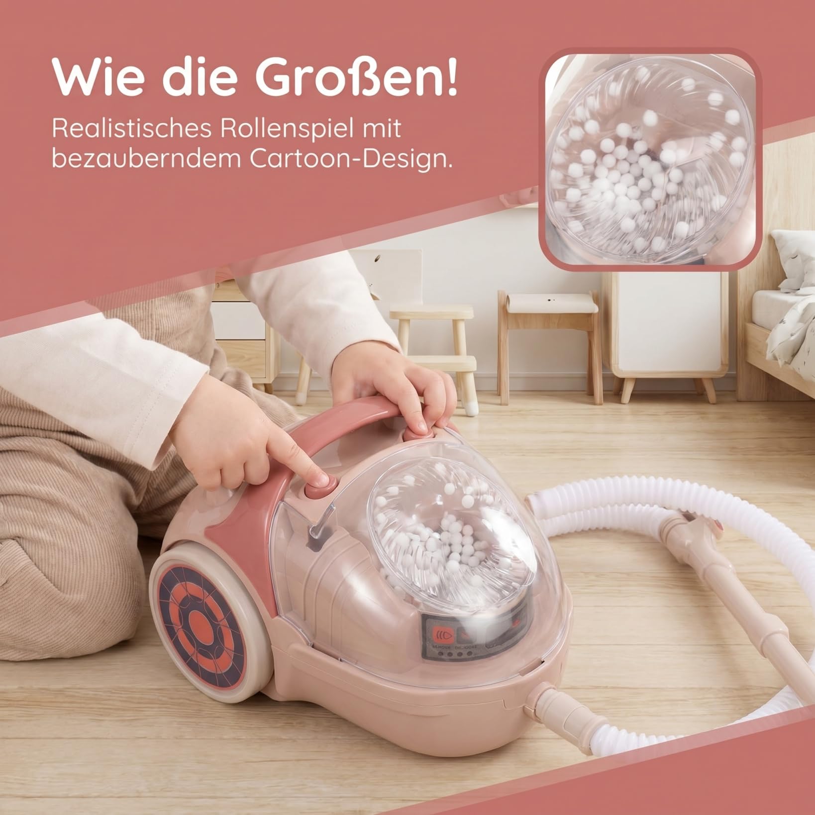 Toyvian Staubsauger Interaktives Haushaltsgerät für Kleinkinder Lustiges Sensory Toy mit Cartoonförmigem Design Leicht zu Reinigen und Sicher für Jungen und Mädchen für Rollenspiele und