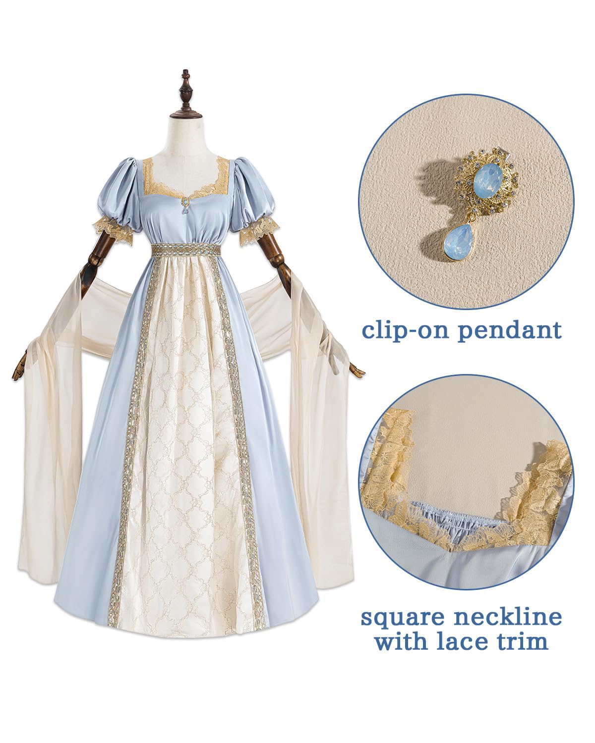 CR ROLECOS Regency Dresses - Abito corto da donna Regency Era con vita impero vittoriana Tea Party Costume