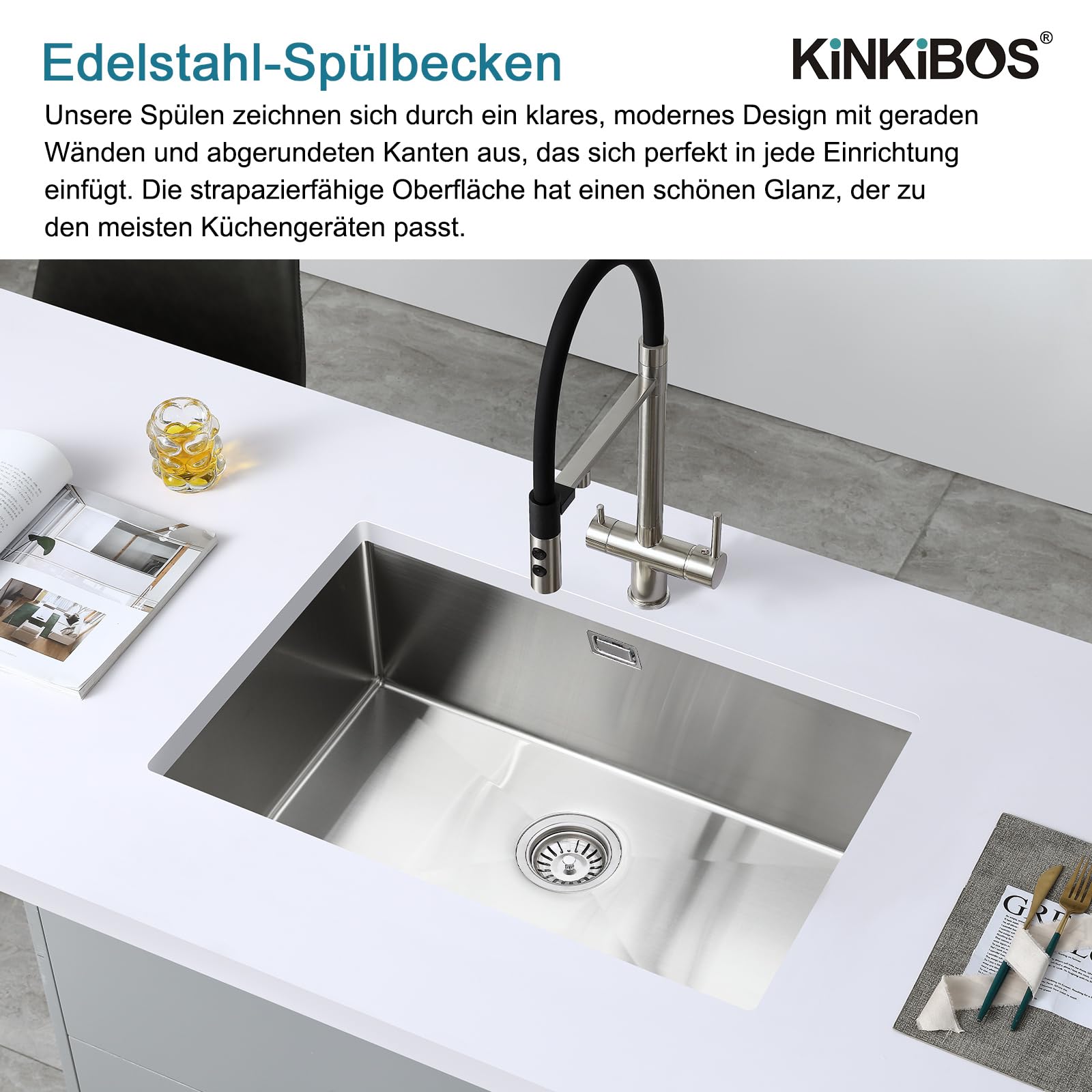 Fregadero rectangular de acero inoxidable 304, bajo encimera de 75 x 45 cm, fregadero para bajo encimera de acero inoxidable, con rebosadero, fregadero de cocina con rebosadero, 1 lavabo