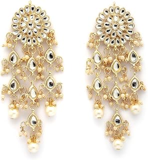 Sukkhi Beautiful Floral Style Gold Plated with Pearls & Kundan Studded White Long Dangler Tassel Earring Jewellery for Wom... Price In India