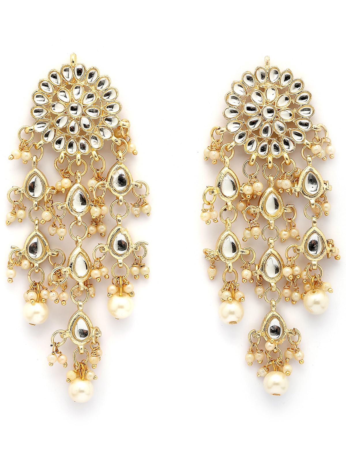 Beautiful Floral Style Gold Plated with Pearls & Kundan Studded White Long Dangler Tassel Earring Jewellery for Women & Girls|E107329