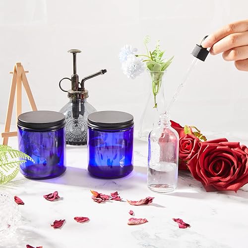Miniatura 6 de Lallisa 32 tarros de vidrio azul cobalto de 8 onzas con tapas de metal negro, tarros redondos pequeños para cosméticos, recipientes de vidrio