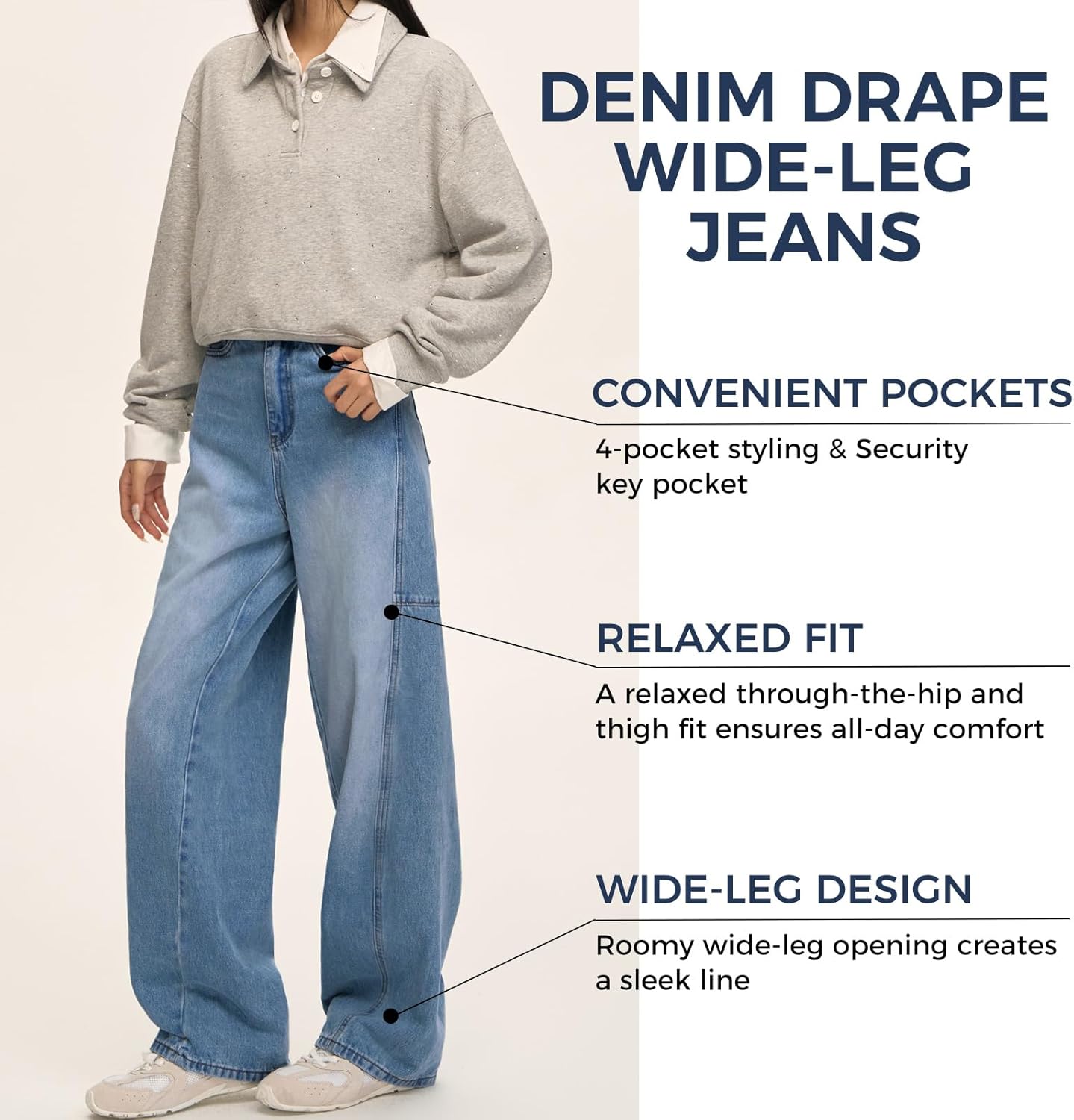 Women's Wide Leg Jeans High Waisted Baggy Barrel Loose Stretchy Curve Denim Pants - Image 4