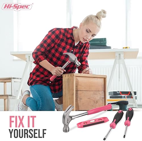 Miniatura 6 de Hi-Spec Kit de 42 piezas de herramientas de casa pequeña rosa para mujeres universidad y oficina Juego de mini caja de herramientas básica para