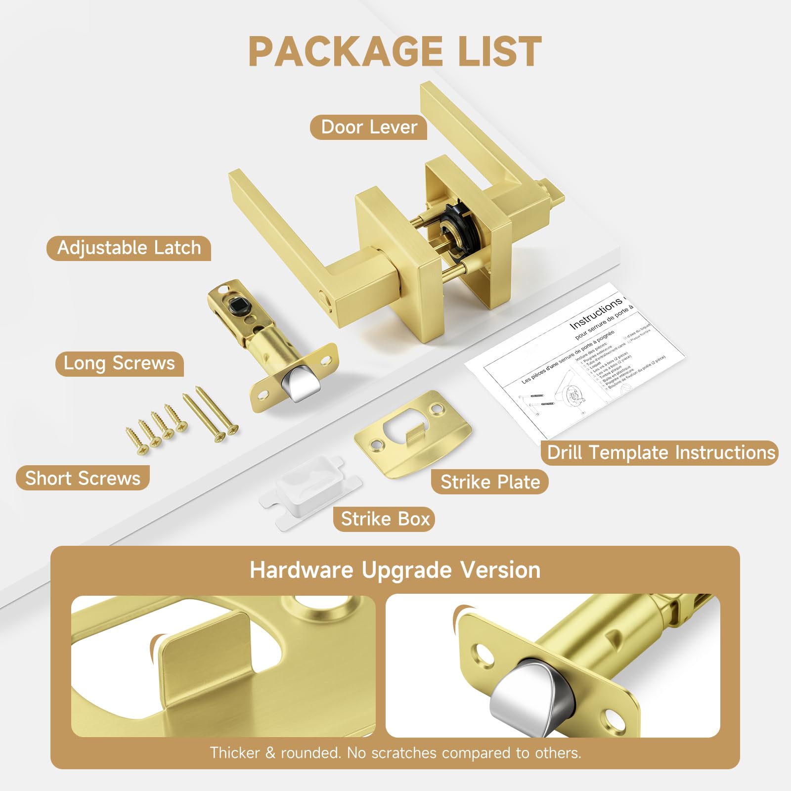 Satin Brass Door Knobs - 10 Pack Privacy Locks -7
