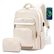 MDODO Laptop Backpack for Women,Travel Backpack with Laptop Compartment,Casual Daypack College Bookbag Computer Backpack for Work with Small Organizer Bag,Beige