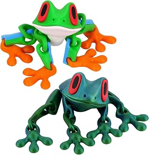 Magnetic Frog, 3D Printed Frog Refrigerator Magnets, Fun and Decorative Magnetic Frogs for Kids and Adults, Set of 2, Blue Green and Multicolor, 7.87in x 1.57in