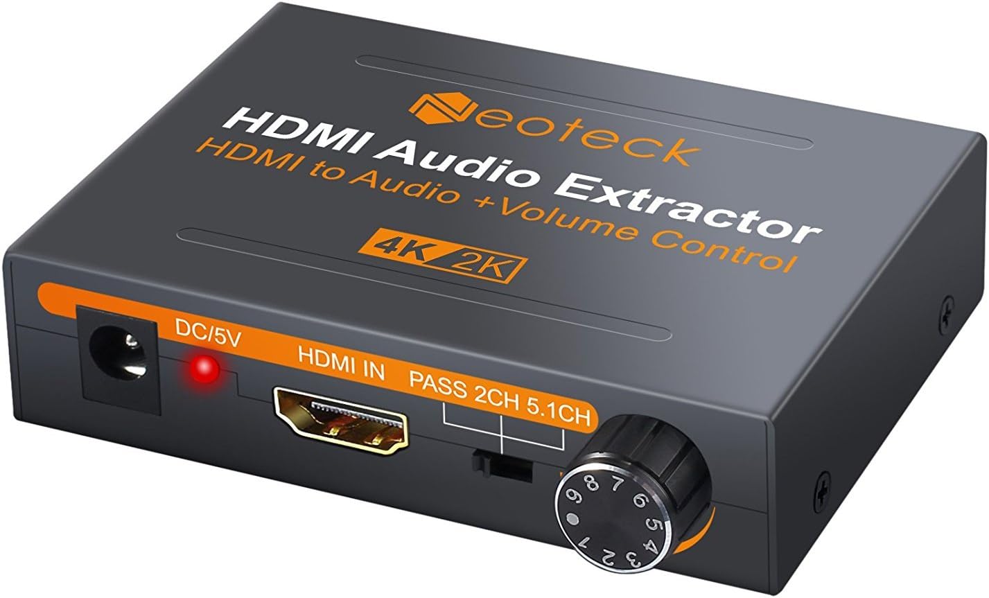Neoteck 4K DAC HDMI Audio Extractor with Volume Adjustment HDMI to Optical Spdif Toslink + R/L(RCA) + 3.5mm Stereo Audio Converter for Blu-ray DVD Player Xbox One SKY HD Box PS3 PS4