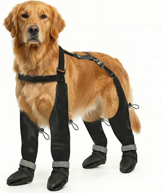 Botas para Cães com Suspensórios Ajustáveis, Impermeáveis e com Sola Antiderrapante YINWANBB, Pretas, Pacote com 4 (2XL)