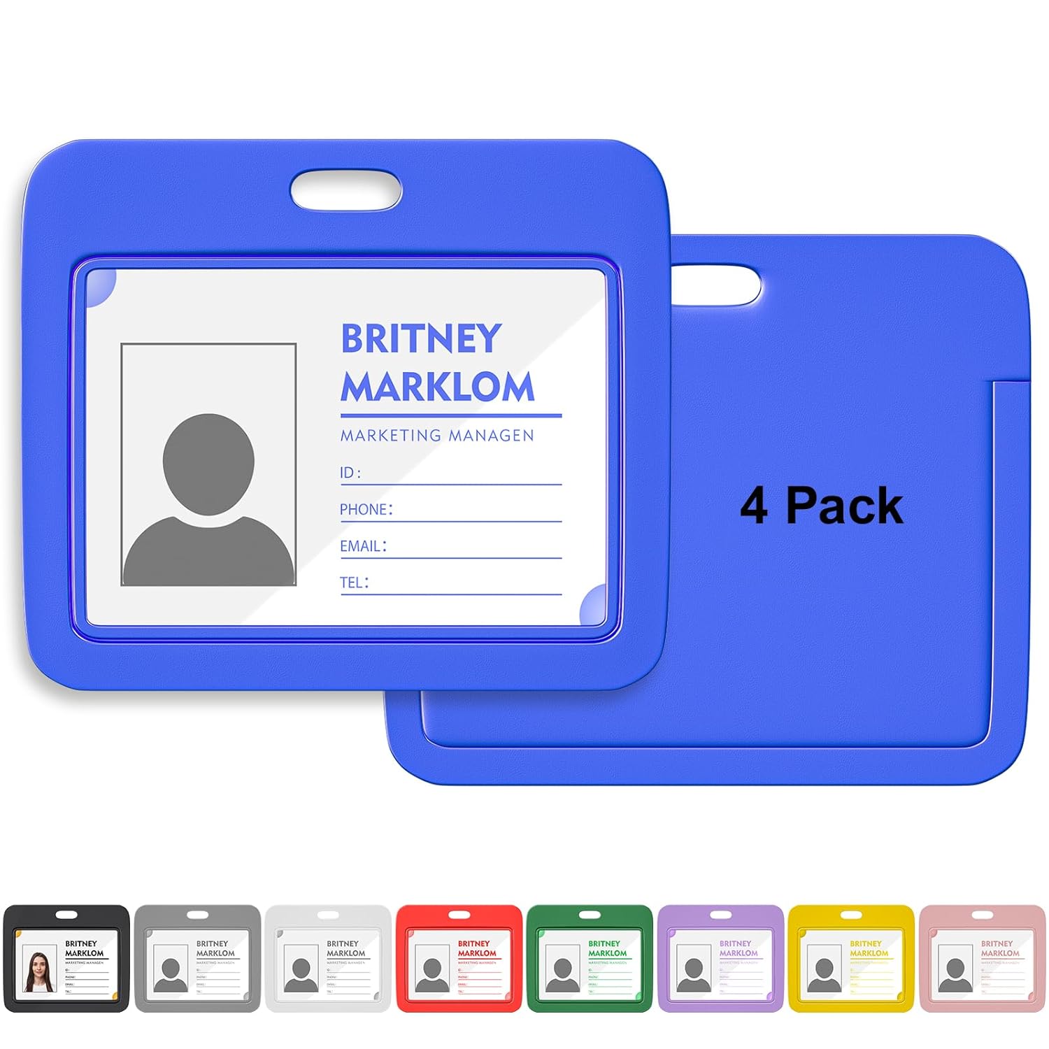 Horizontal Sliding ID Badge Holder with Clear Window Black ID Card Protector Pouch for Office School Blue 4