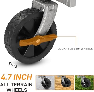 Collapsible Folding Wagon Cart, Heavy Duty Garden Cart with Drink Holders and 360 Big Wheels, Portable Lightweight Utility Shopping Carts for Outdoor Camping Sports, 220lbs Large Capacity