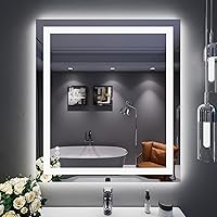 Vista 27 de Loaao Espejo de baño con LED y luces, 30 x 36 pulgadas, antiempañamiento, regulable, retroiluminación RGB, iluminación frontal, espejo de tocador