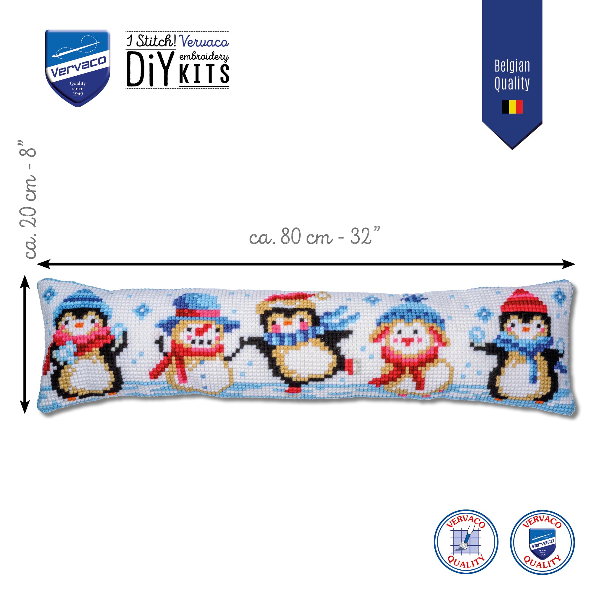 VERVACO Zestaw do Haftu Krzyżykowego Wałek pod drzwi ZABAWA NA ŚNIEGUKanwa z Nadrukiem 80 x 20 cm Gruba Włóczka Akrylowa Zrób to Sam Dekoracja Domu DIY Cross Stitch Kit