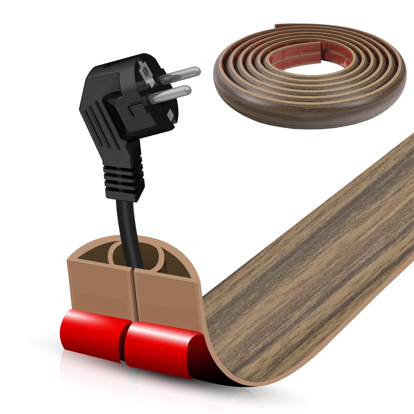 Floor Cord Cover Self Adhesive Cord Hider,10FT Cable Management, Extension Strip Protector for Wires, Prevent Cable Trips for Offices, Gyms, Exhibitions Cavity:0.39"(W) x0.27(H) Woodsmokedbrown