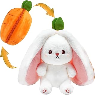 Bunny Stuffed Animal Plush, Reversible Carrot Strawberry Bunny Plush Doll with Zipper Cute Soft Rabbit Toys Pillow Bunny Rabbit Doll Decoration for Kids Adults Easter Gifts(Carrot,13.8in)