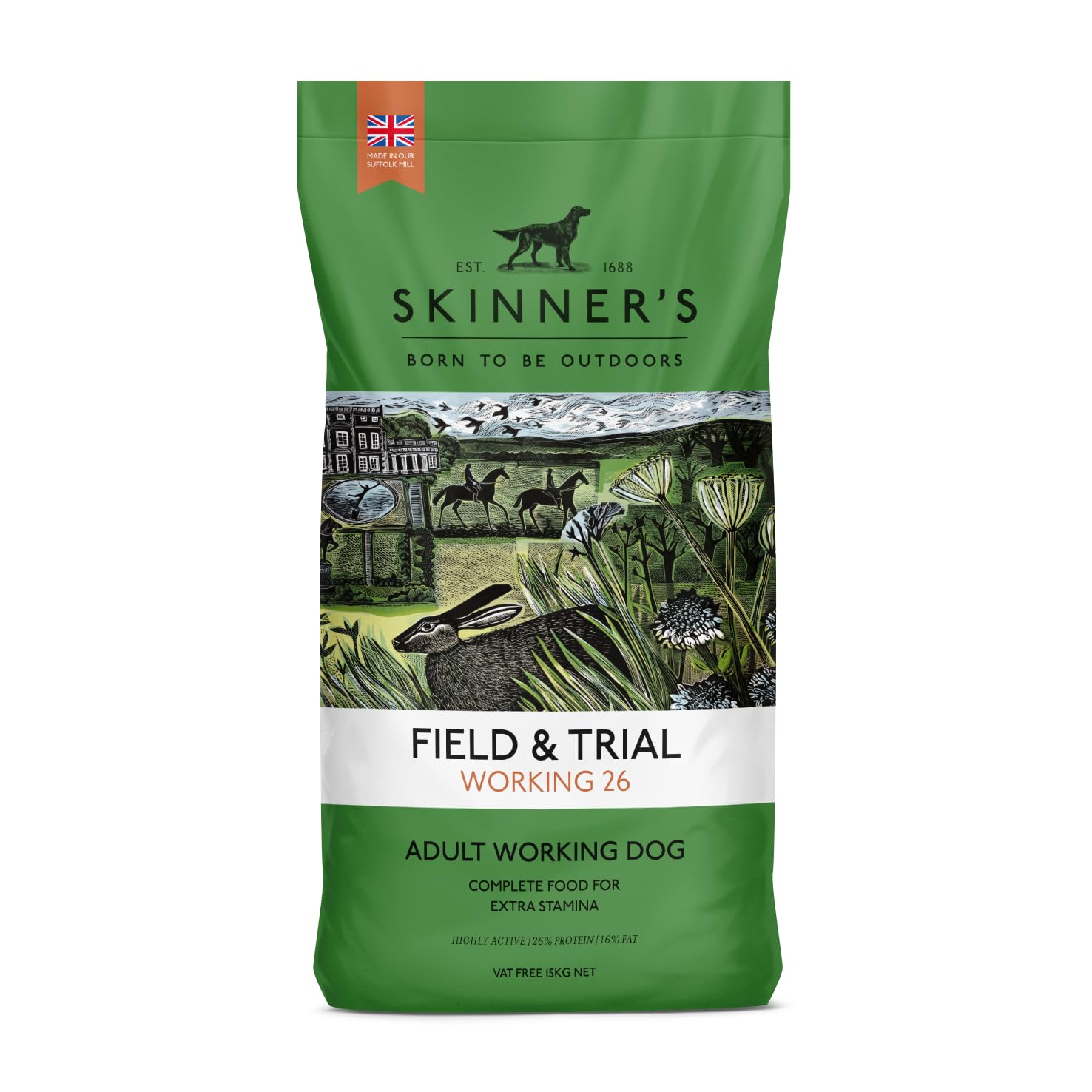 Skinner’s Field & Trial Working 26 – Complete Dry Adult Dog Food, For Active Dogs, Greedy Eaters, High Energy, 15kg