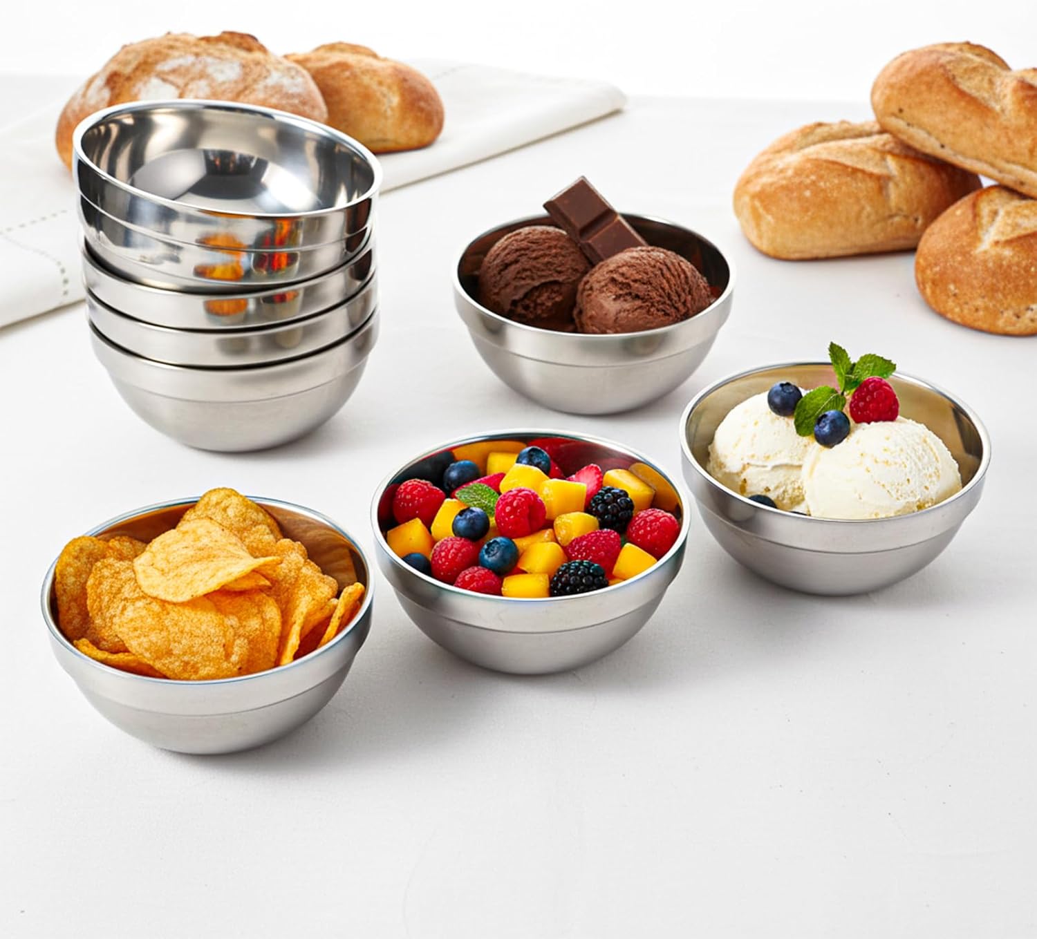 10 Pack 24 oz Stainless Steel Bowls, Double Walled Soup Bowl Metal Snacks Bowl Insulated Soup Ice Cream Mixing Nesting Bowls Serving Dishes for Serving Rice Cereal Sauces Noodles