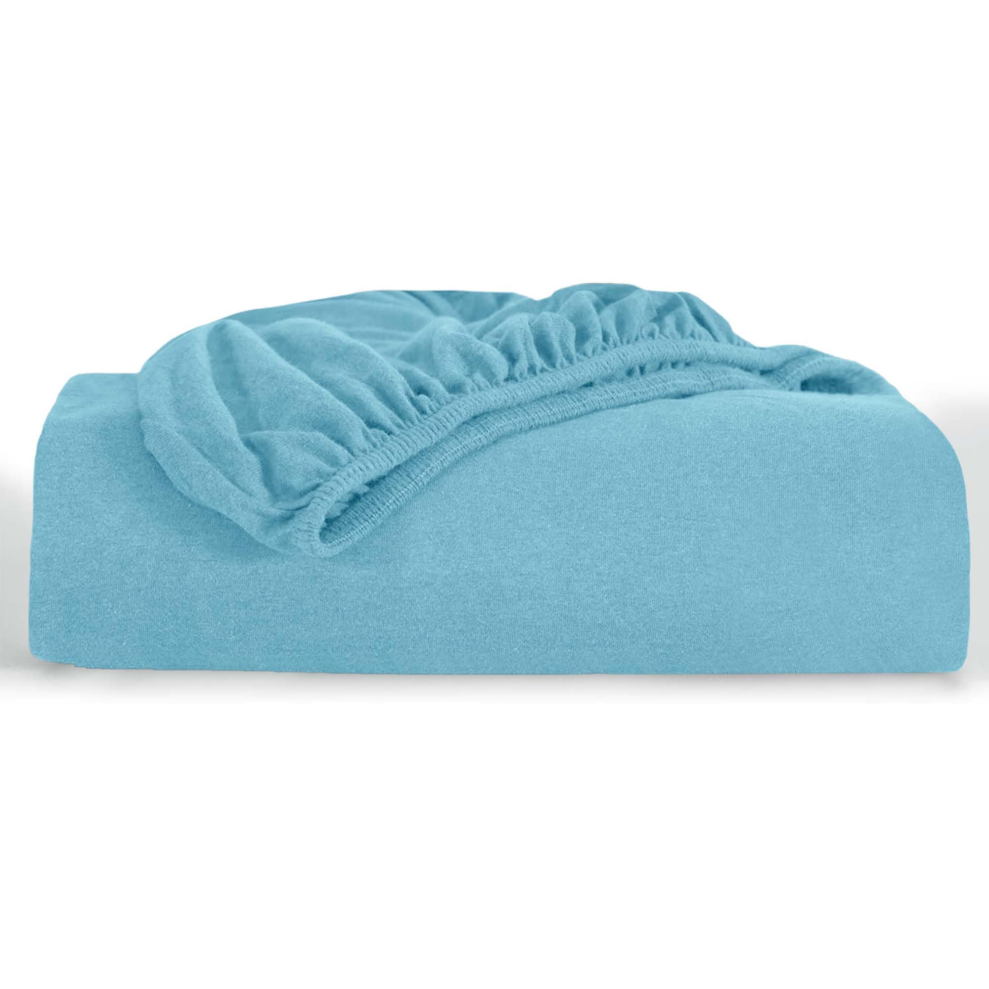 Oxford Homeware King Size Fitted Sheets, 30 Cm Deep Pocket Jersey Fitted Sheet Washed Blue