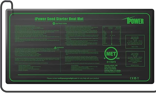 iPower 25 x 52 cm Durable Waterproof Seedling Mat Warm Hydroponic Heating Pad, Black, GLHTMTS