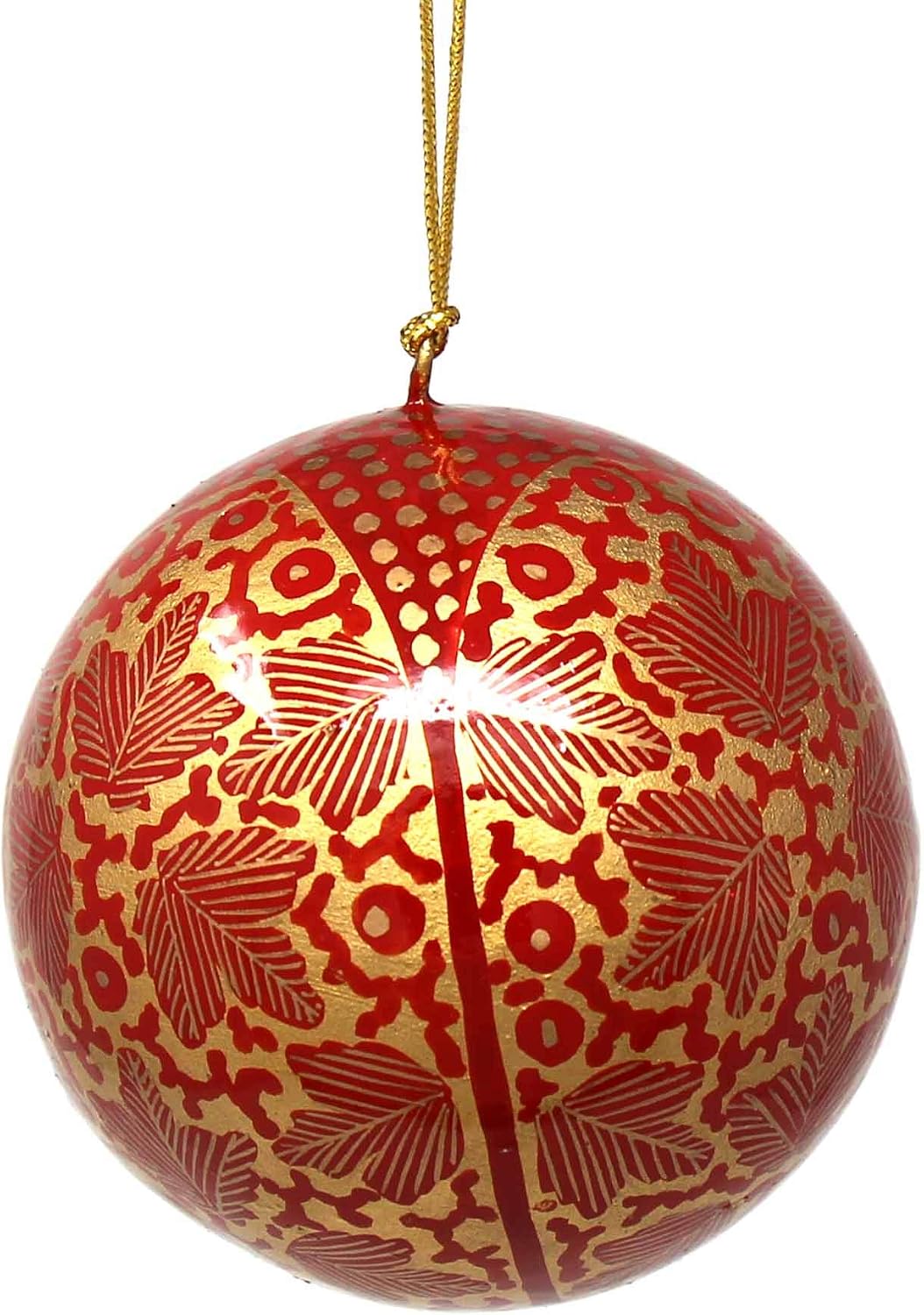 Global Crafts Paper Mache Christmas Ornaments - Handpainted, Gold Chinar Leaves, Set of 3