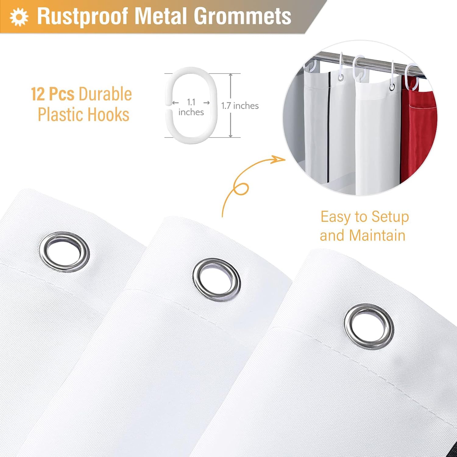 BTTN Extra Long Shower Curtain - 72 x 84 Inch Long Geometric Decorative Fabric Shower Curtain Set with 12 Plastic Hooks, Water Repellent, Large Hotel Modern Unique Shower Curtains for Bathroom - Red