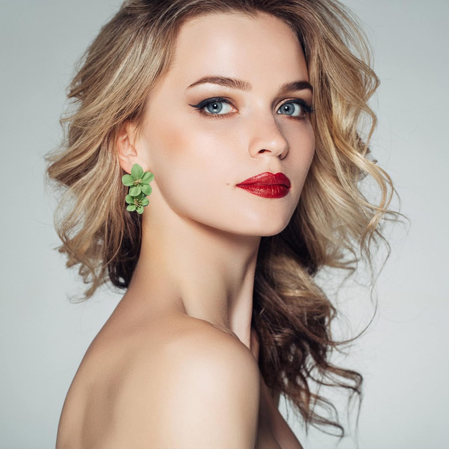 Flower Dangle Earrings Boho Layered Floral Petal Drop Earrings Statement Stud Earring for Women - Image 4