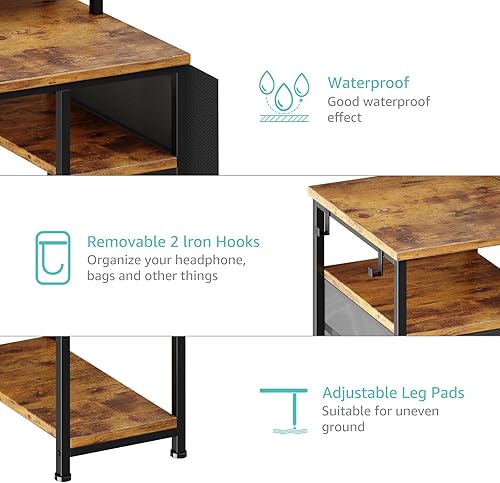 Miniatura 9 de Lufeiya Escritorios para juegos con luces LED y tomas de corriente, escritorio para computadora de estudio y escritura de 55 pulgadas con cajones de