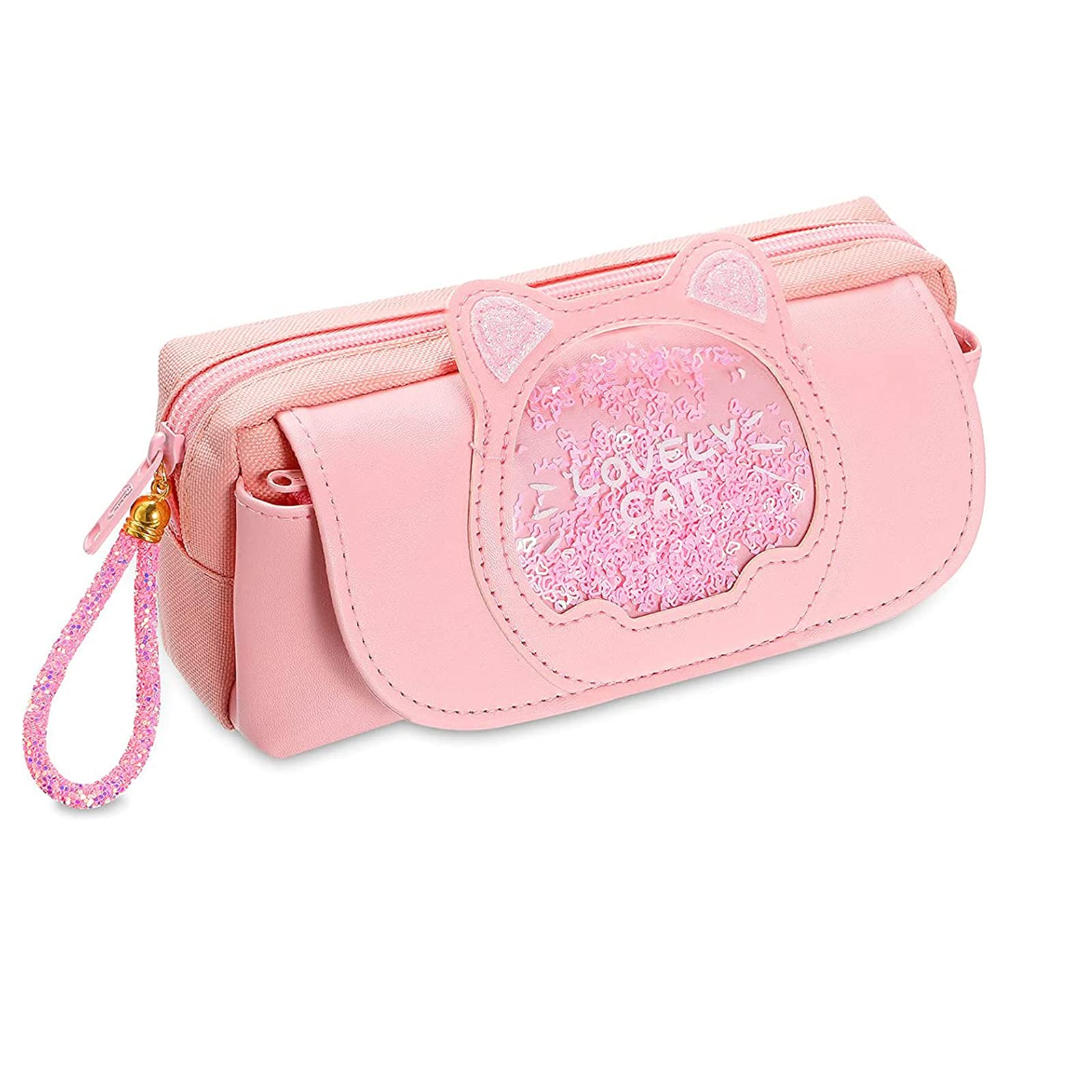 ELECDON Pencil Case Big Capacity Cute Cat Large Capacity Pencil Pouch Portable Pencil Pouch Stationery Storage Organizer Pencil Box Pen Holder Bag for School Student Present, Pink 1 Pieces