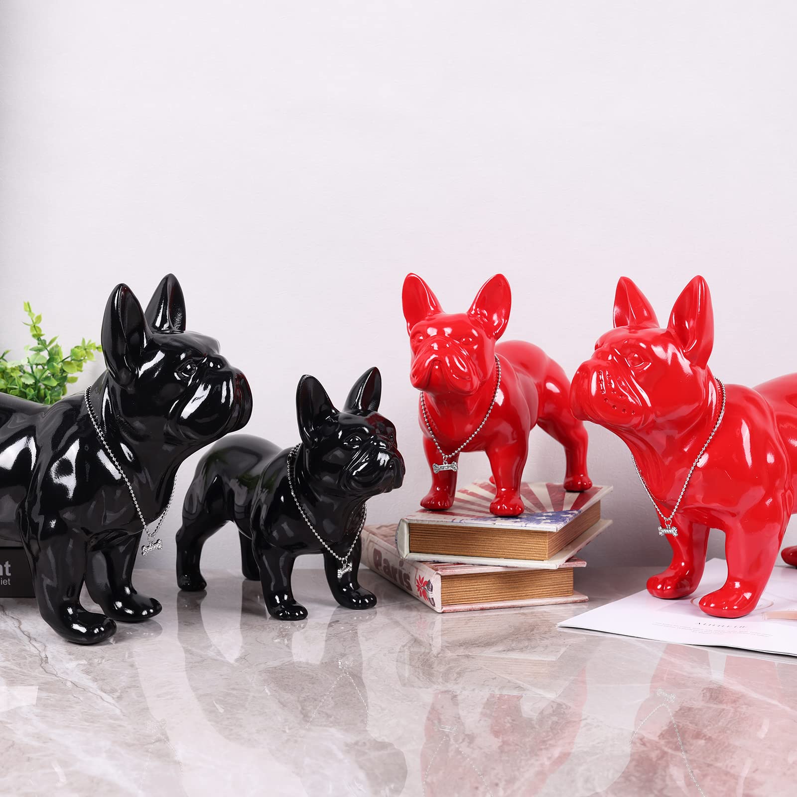 suruim Figurka buldoga francuskiego z żywicy, prezent, rzeźba, wystrój domu, dekoracje na biurko, dekoracja czarnego stołu, kolor czarny, 25 cm