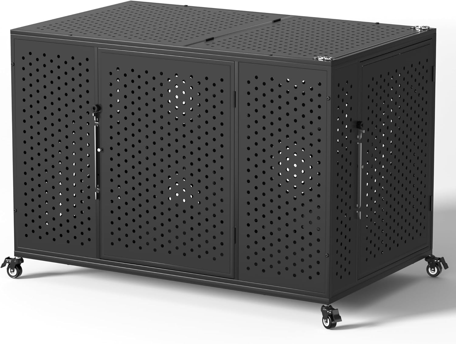 REXWELTEN 48 Inch Heavy Duty Dog Crate for High Anxiety Dogs with Self-Locking Latch, Escape-Proof Steel Kennel Indoor for Extra Large Dogs, 3-Door Pet Cage with Wheels and Removable Floor, XXL