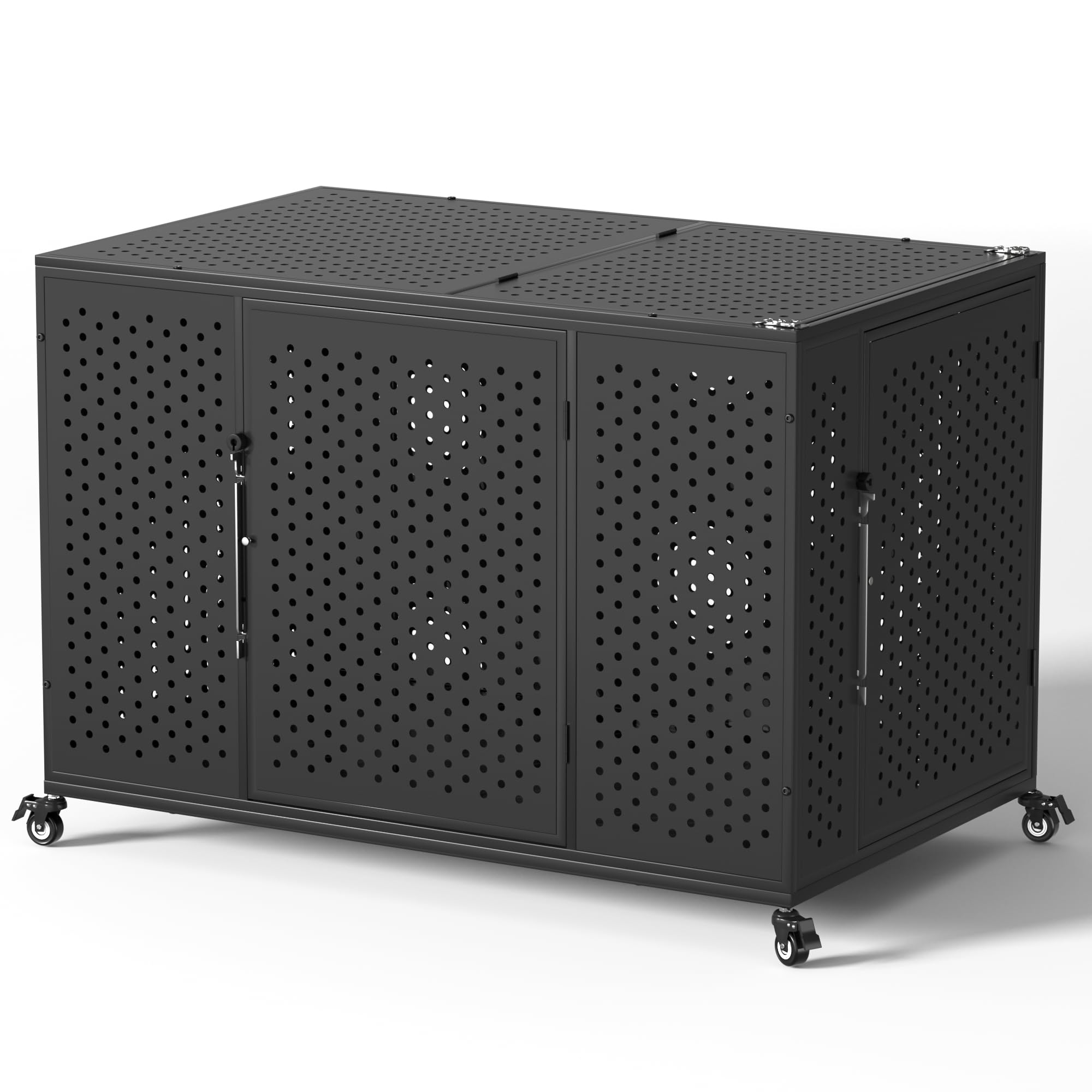 REXWELTEN 48 Inch Heavy Duty Dog Crate for High Anxiety Dogs with Self-Locking Latch, Escape-Proof Steel Kennel Indoor for Extra Large Dogs, 3-Door Pet Cage with Wheels and Removable Floor, XXL