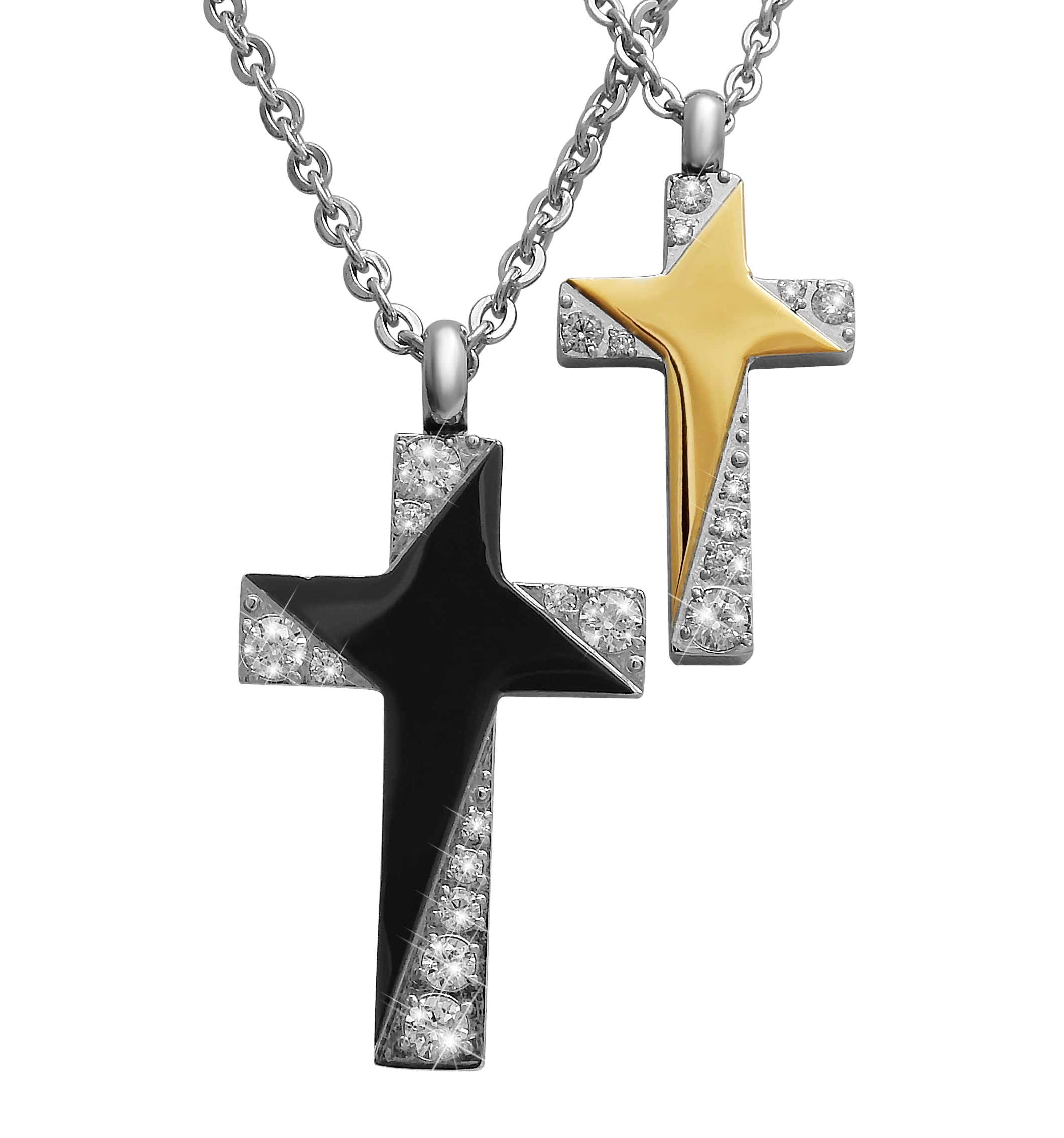 Personalisierte Kette mit Gravur Edelstahl 50 cm mit Anhänger Kreuz mit Strass-Stein in gold - Personalisierte Halskette für Frauen Männer - Personalisierter Schmuck Damen Herren