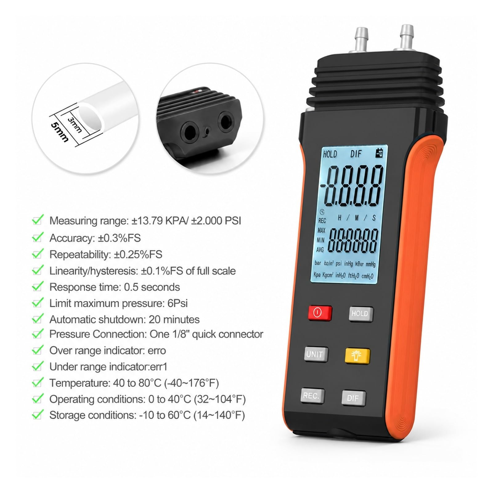 Ciśnieniomierz, Cyfrowy Manometr Miernik Ciśnienia Powietrza ± 30 Psi Tester HVAC