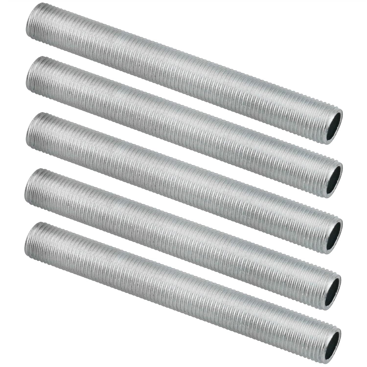 M10 Thread Pipe Nipples, 80mm Length 1mm Pitch Zinc Plated All Threaded Hollow Tubes, Durable Metal Lamp Repair Parts and Hardware Fittings in Silver (5 Pack)-image-6