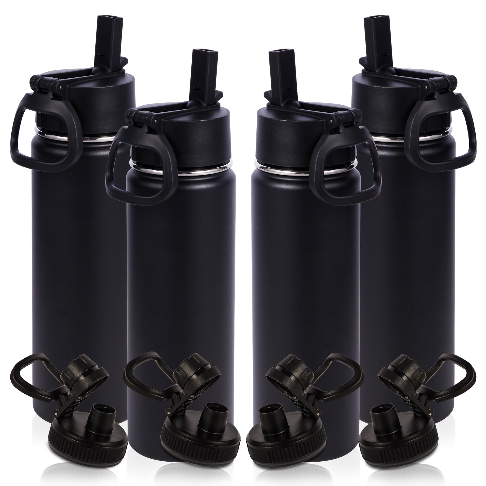Volhoply Borraccia termica in acciaio inox da 590 ml, per bambini, con coperchio con cannuccia, confezione da 4 pezzi, thermos sottovuoto a doppia parete con manico, bottiglie in metallo