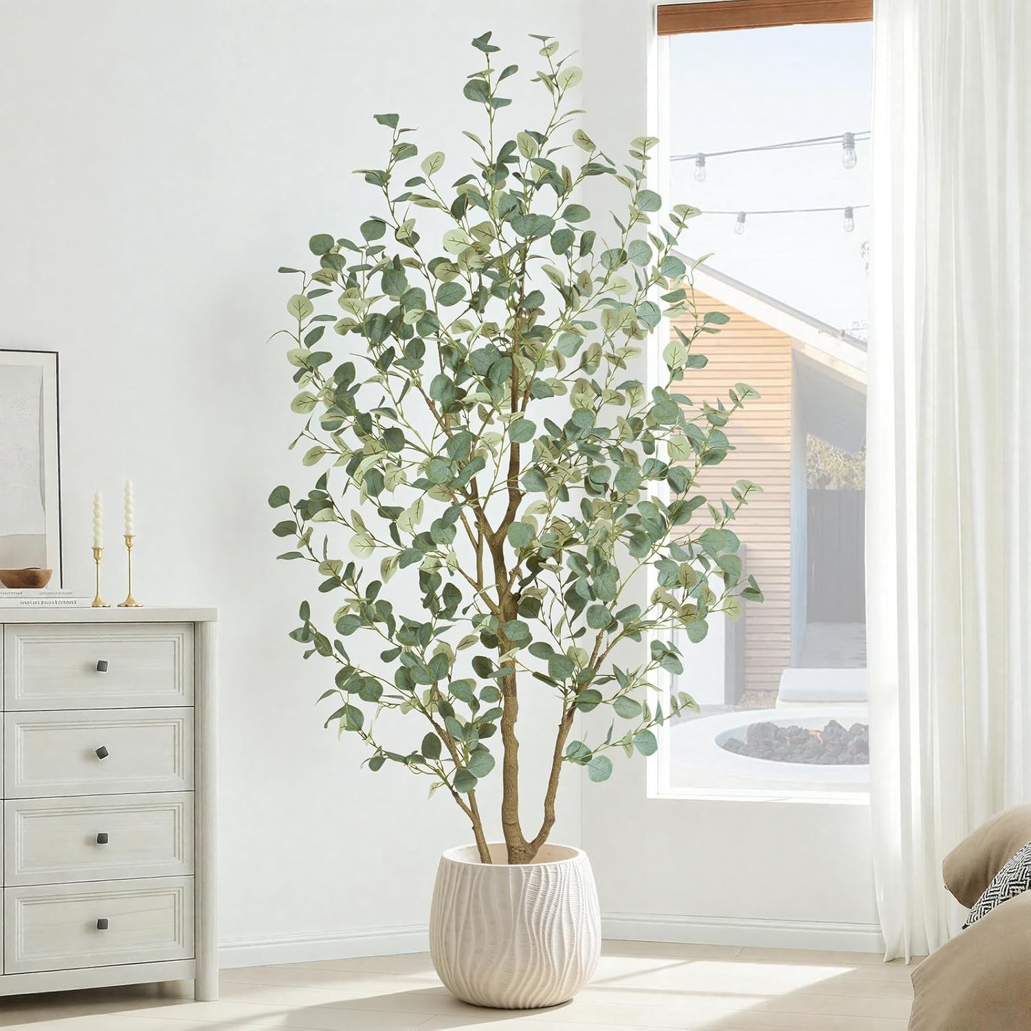 6FT Artificial Eucalyptus Tree Indoor, Faux Eucalyptus Tree with 636 Silk Leaves, Tall Fake Tree - Artificial Tree Indoor for Living Room Office Bedroom Home Decor