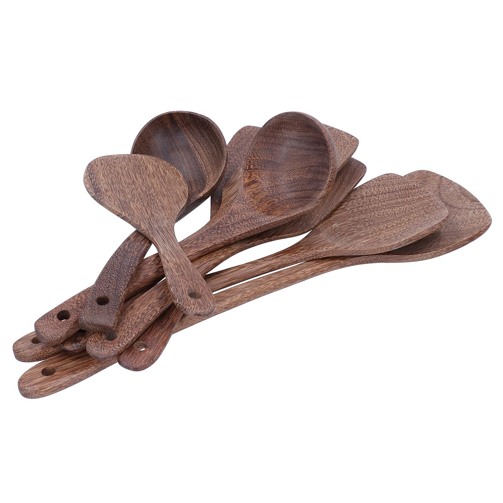Set di 8 utensili da in legno, strumenti per cucinare con spatola, cucchiaio e paletta, utensili naturali in legno per mescolare, girare e servire, adatti a pentole antiader
